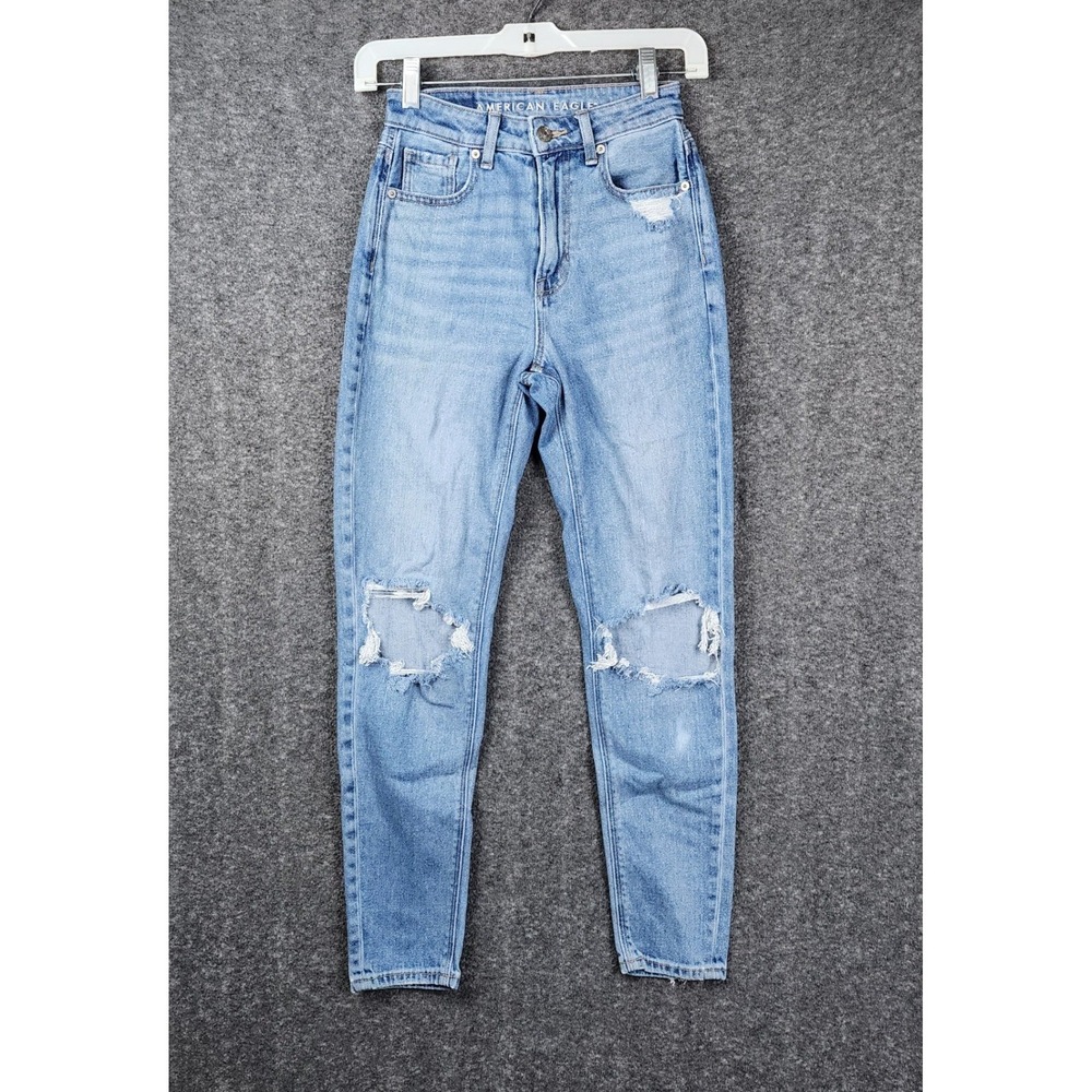 American Eagle Skinny Jeans Women 000 Light Blue Distressed High Rise Ripped